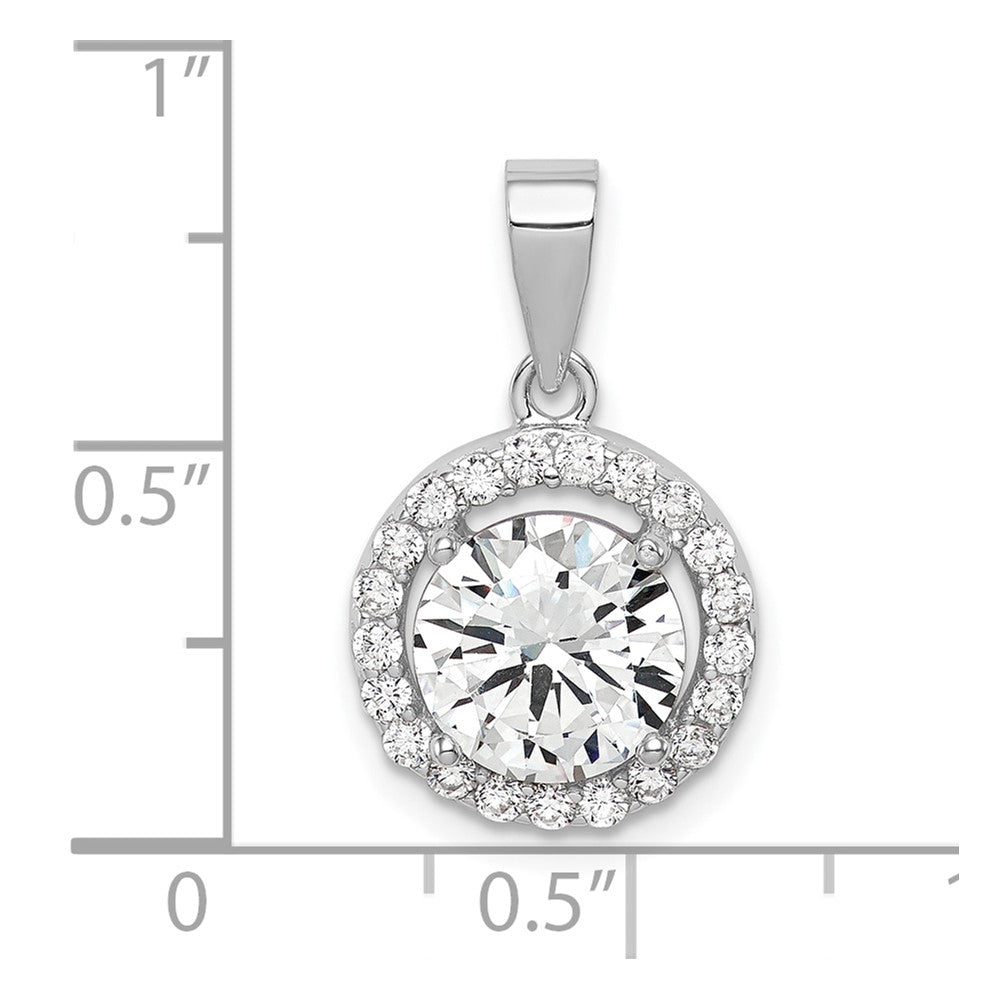 Sterling Silver Rhodium-plated Polished CZ Halo Pendant - Product Photo