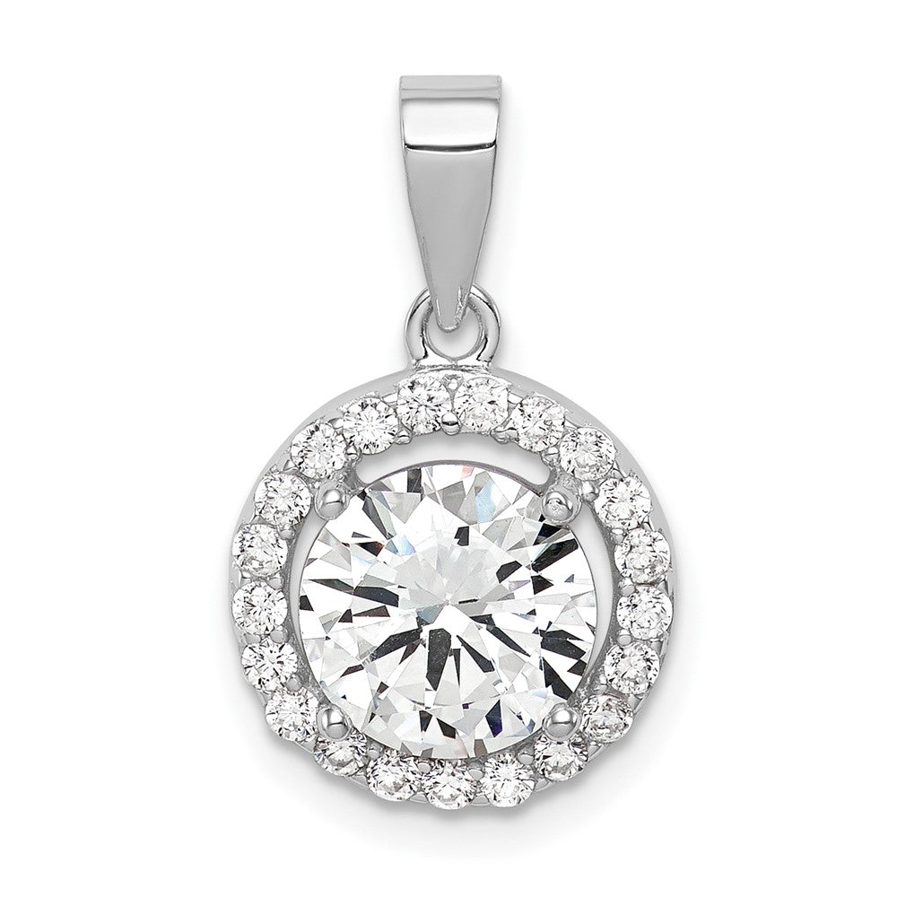 Sterling Silver Rhodium-plated Polished CZ Halo Pendant - Product Photo