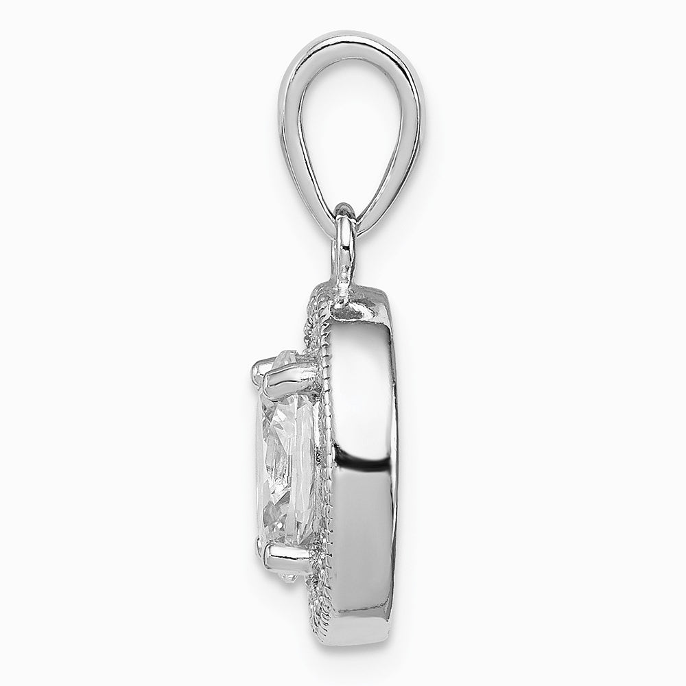 Sterling Silver Rhodium-plated w/ CZ Oval Pendant - Product Photo