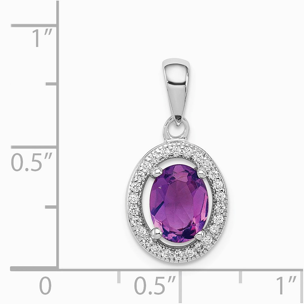 Sterling Silver Rhodium-plated Polished Amethyst and CZ Pendant - Product Photo