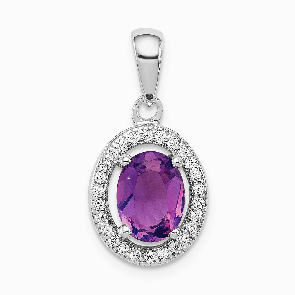 Sterling Silver Rhodium-plated Polished Amethyst and CZ Pendant - Product Photo