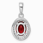 Sterling Silver Rhodium-plated Red and White CZ Oval Pendant - Product Photo
