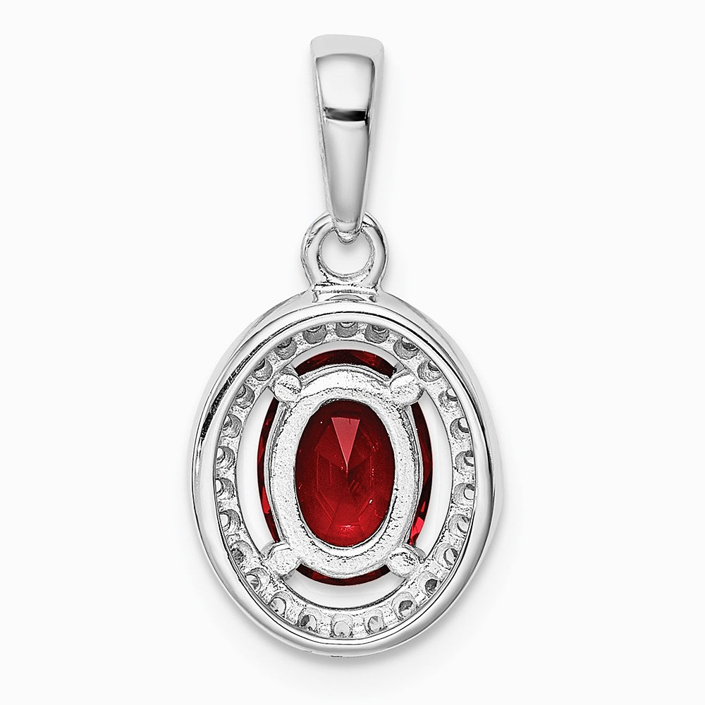 Sterling Silver Rhodium-plated Red and White CZ Oval Pendant - Product Photo