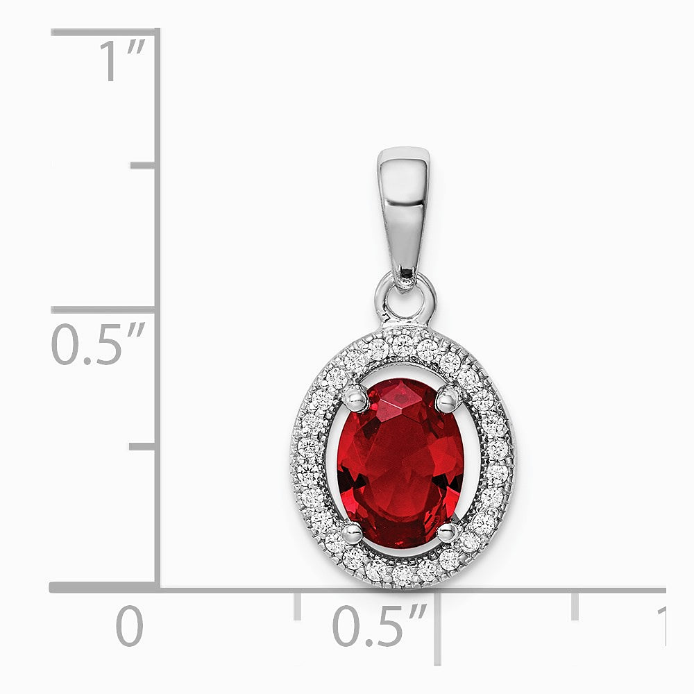 Sterling Silver Rhodium-plated Red and White CZ Oval Pendant - Product Photo