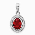 Sterling Silver Rhodium-plated Red and White CZ Oval Pendant - Product Photo