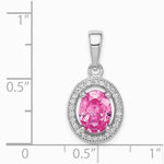 Sterling Silver Rhodium-plated Pink and White CZ Oval Pendant - Product Photo
