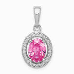 Sterling Silver Rhodium-plated Pink and White CZ Oval Pendant - Product Photo