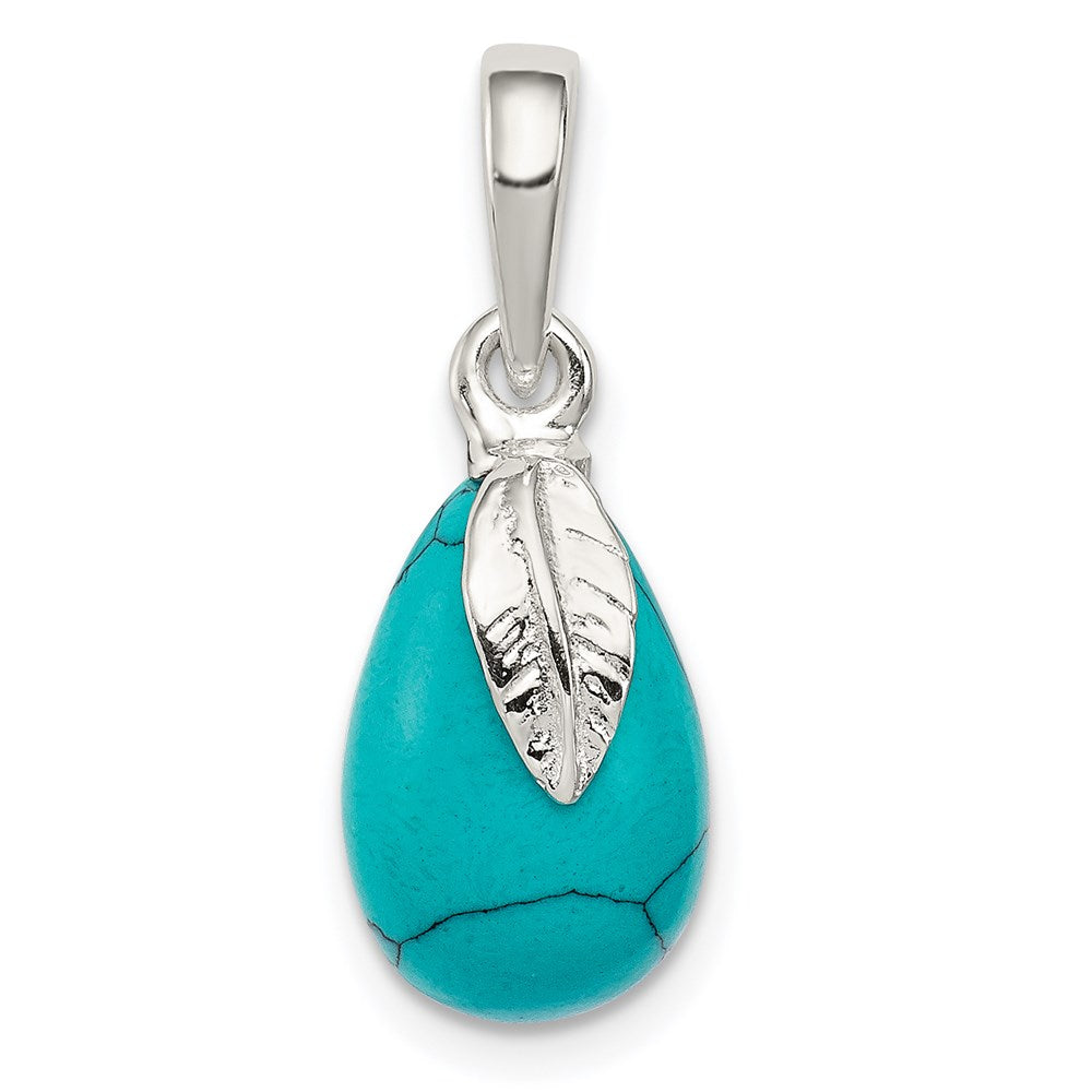 Sterling Silver Polished Lab Created Turquoise Pendant - Product Photo