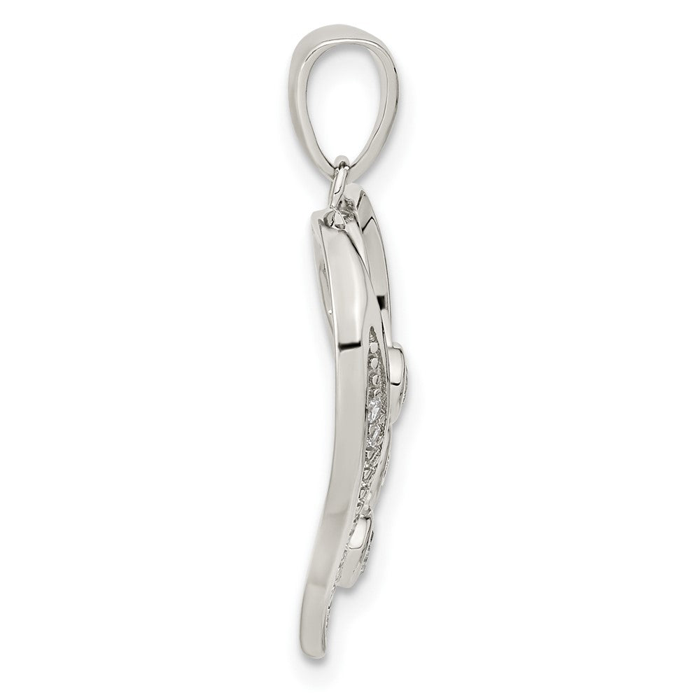 Sterling Silver Rhodium-plated Polished Open Heart CZ Pendant - Product Photo