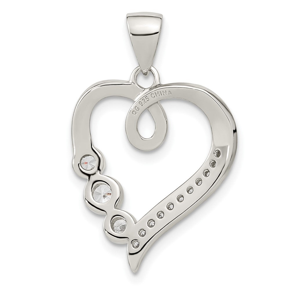 Sterling Silver Rhodium-plated Polished Open Heart CZ Pendant - Product Photo