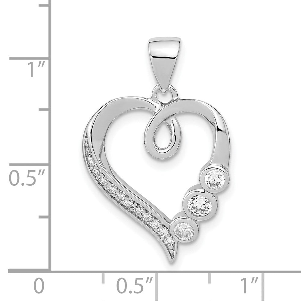 Sterling Silver Rhodium-plated Polished Open Heart CZ Pendant - Product Photo