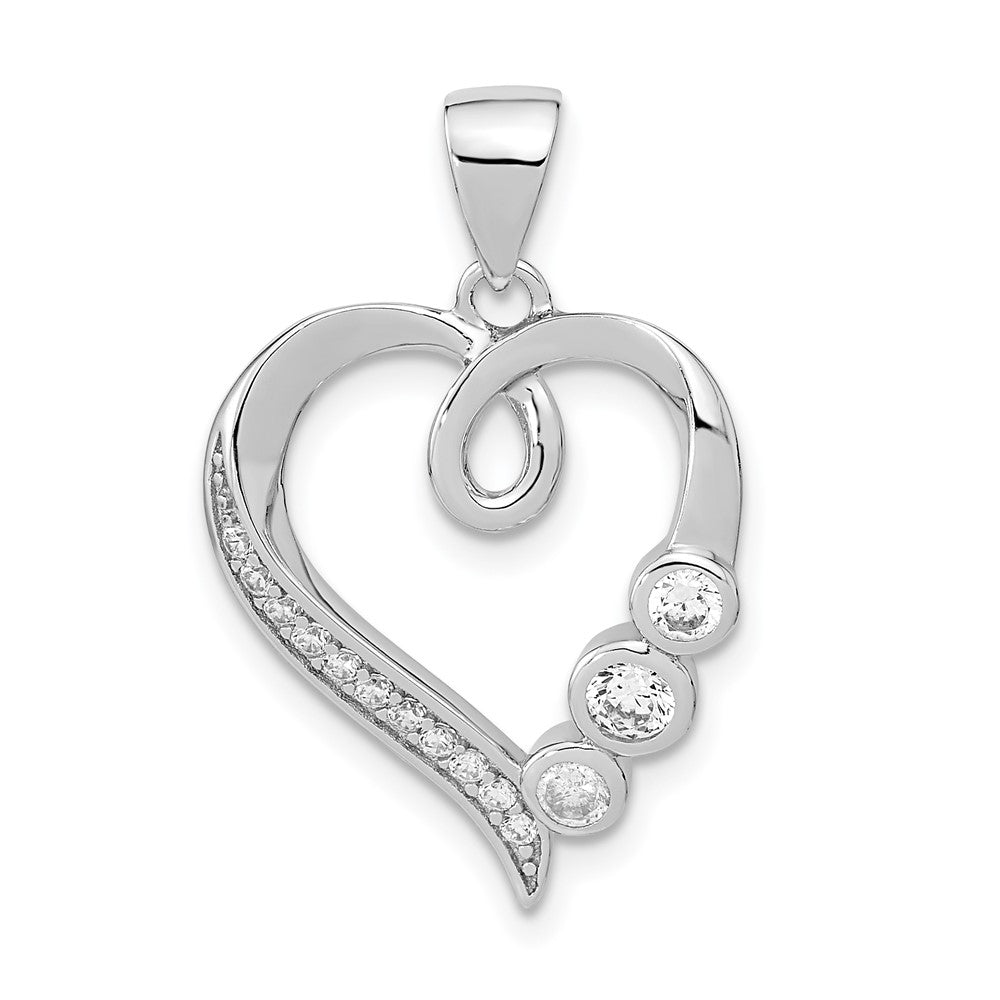 Sterling Silver Rhodium-plated Polished Open Heart CZ Pendant - Product Photo
