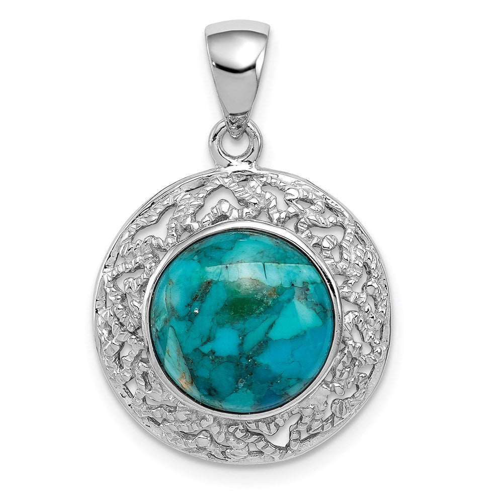 Sterling Silver Rhodium-plated with Reconstituted Turquoise Pendant