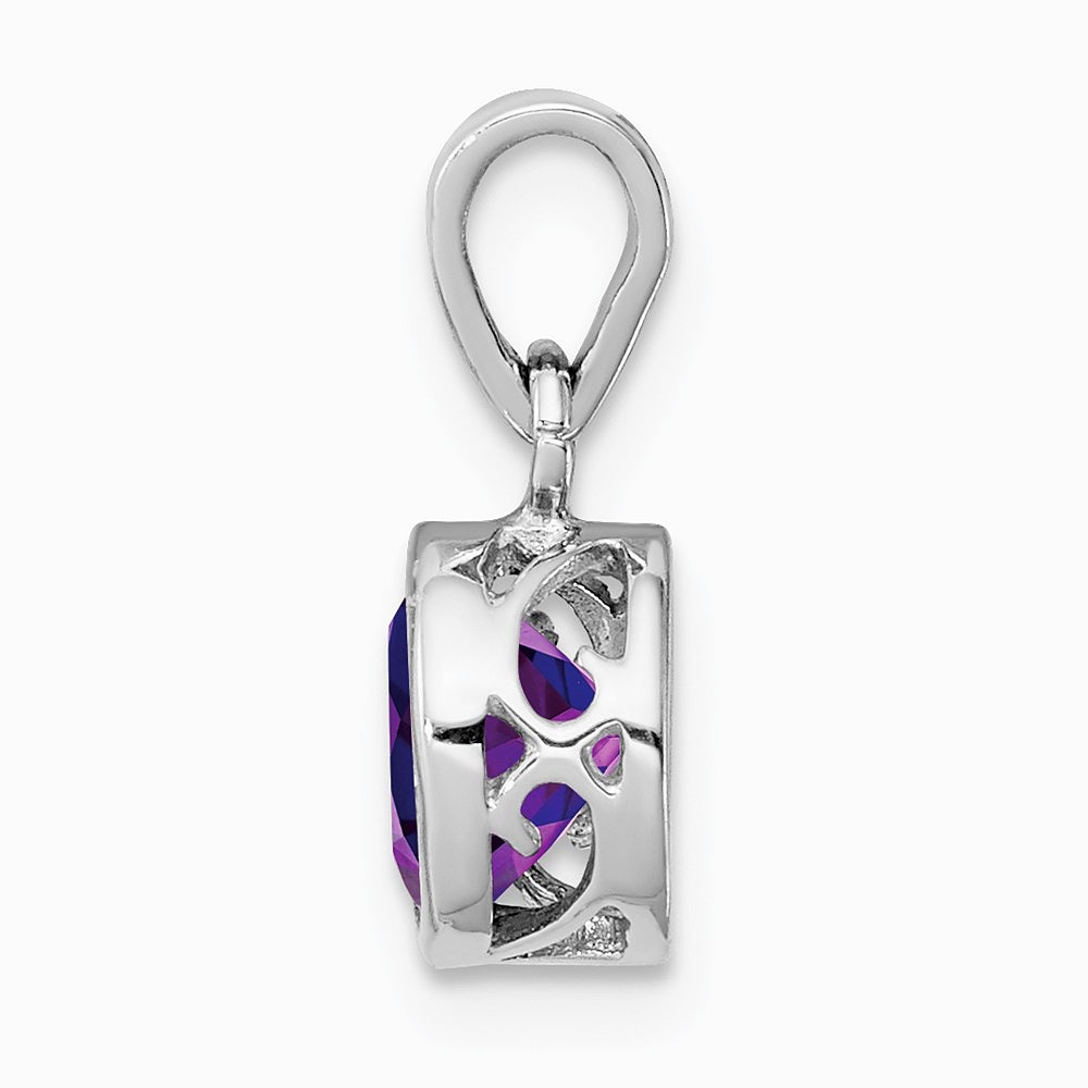 Sterling Silver Rhodium-plated Polished Amethyst Round Pendant - Product Photo