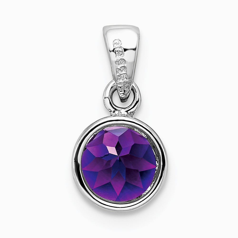 Sterling Silver Rhodium-plated Polished Amethyst Round Pendant - Product Photo