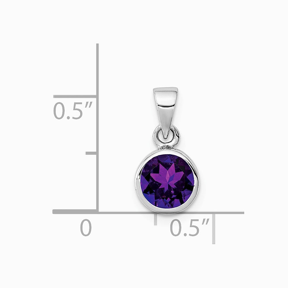 Sterling Silver Rhodium-plated Polished Amethyst Round Pendant - Product Photo
