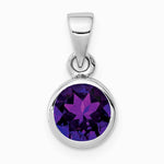 Sterling Silver Rhodium-plated Polished Amethyst Round Pendant - Product Photo