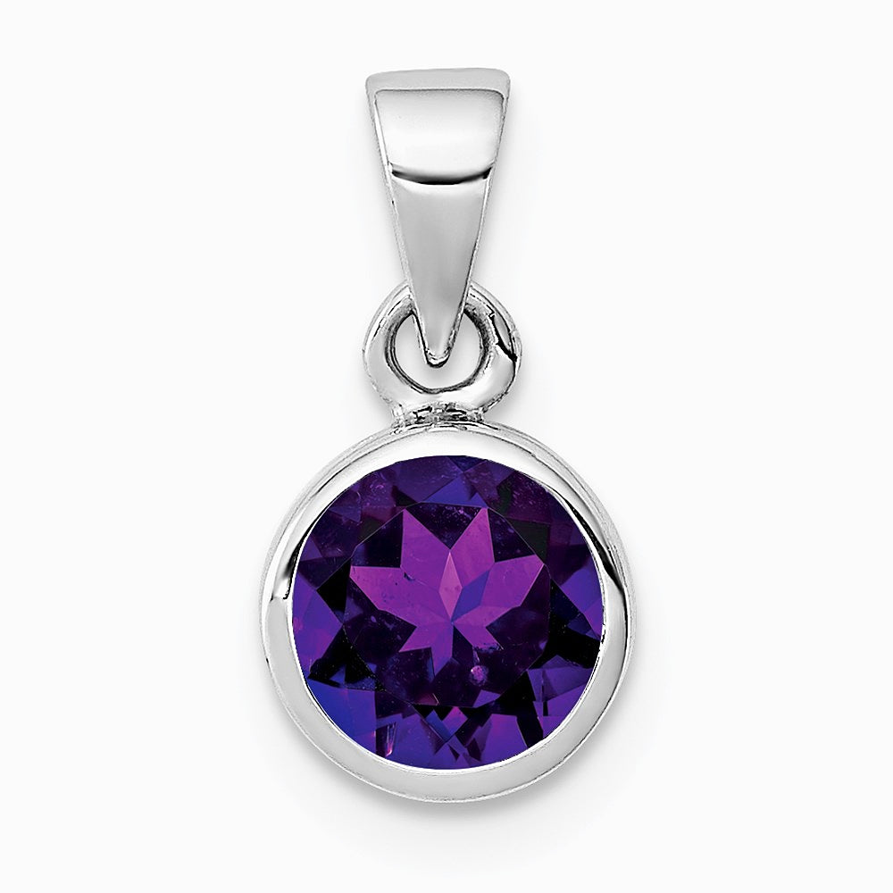 Sterling Silver Rhodium-plated Polished Amethyst Round Pendant - Product Photo