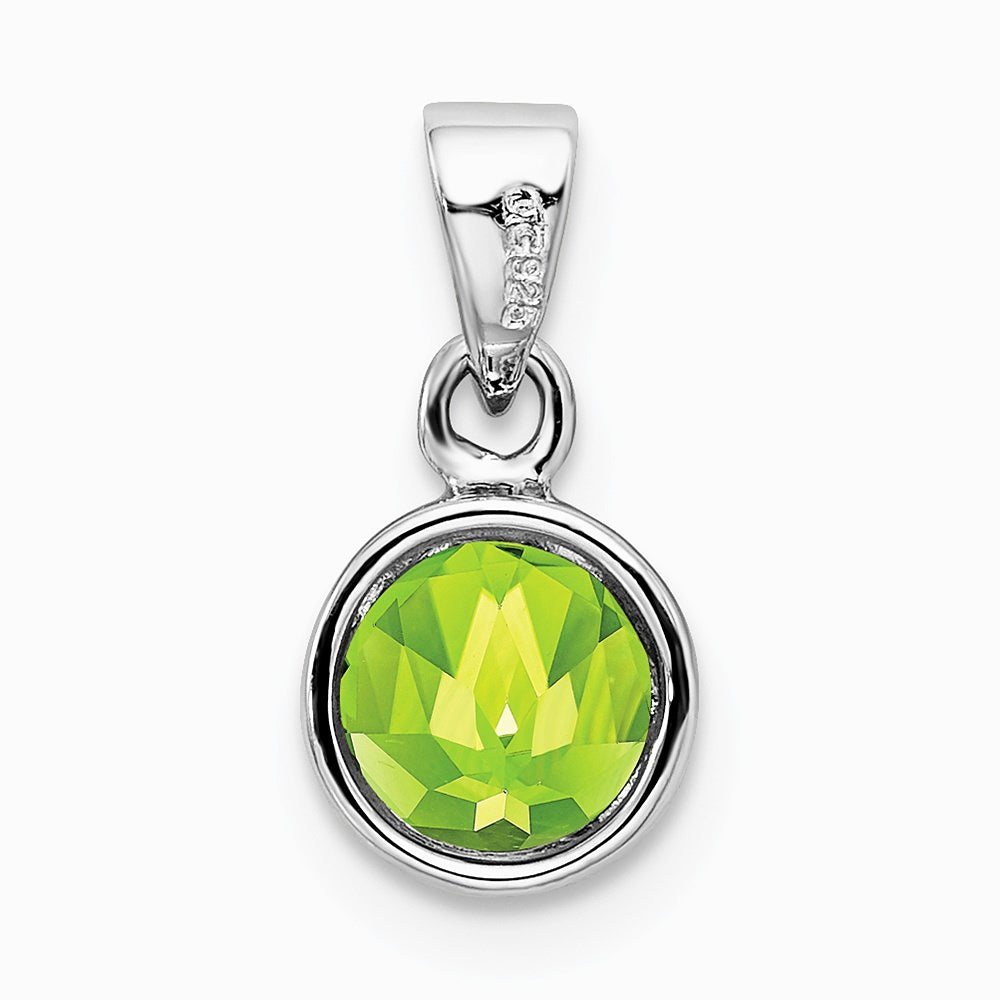 Sterling Silver Rhodium-plated Polished Peridot Round Pendant - Product Photo