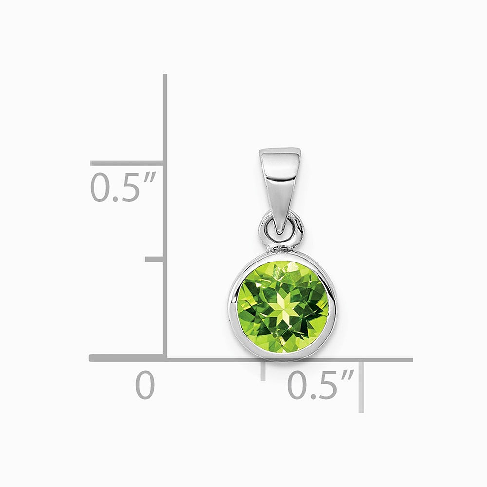 Sterling Silver Rhodium-plated Polished Peridot Round Pendant - Product Photo