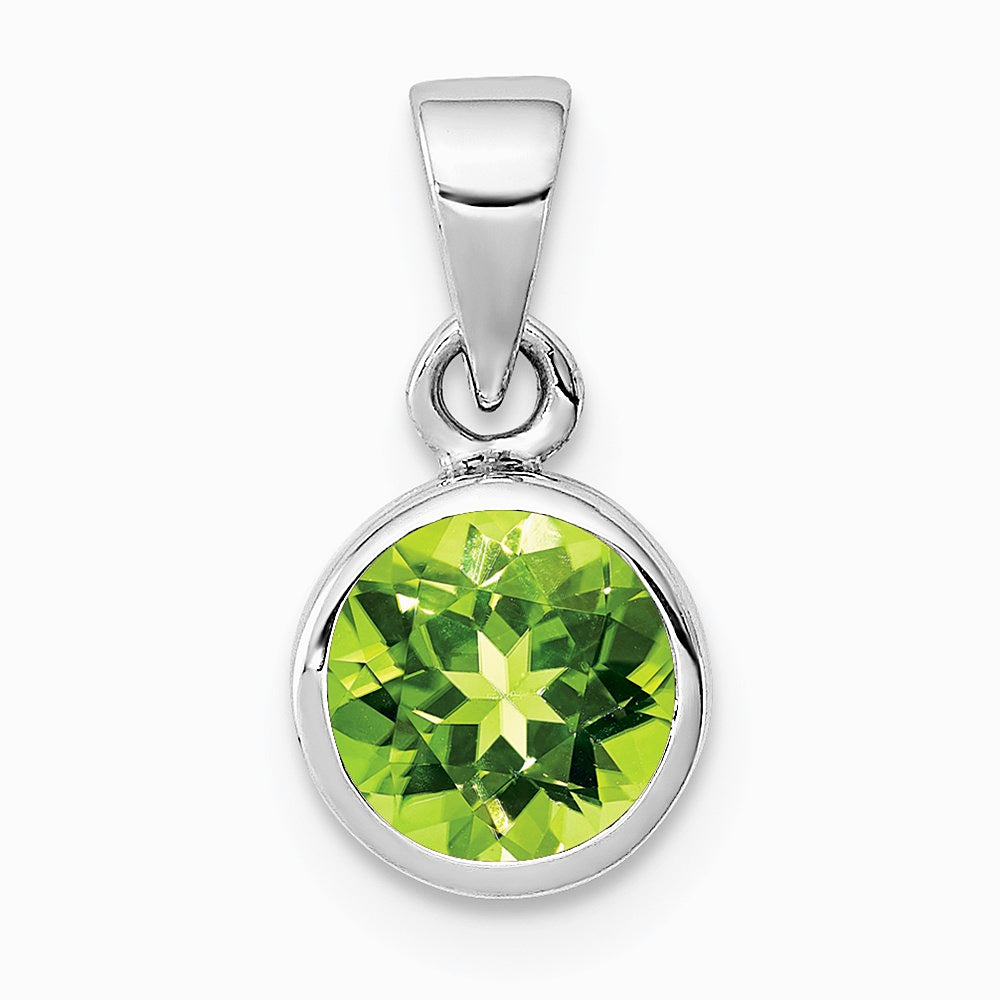 Sterling Silver Rhodium-plated Polished Peridot Round Pendant - Product Photo