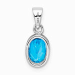 Sterling Silver Rhodium-plated Polished Blue Topaz Oval Pendant - Product Photo