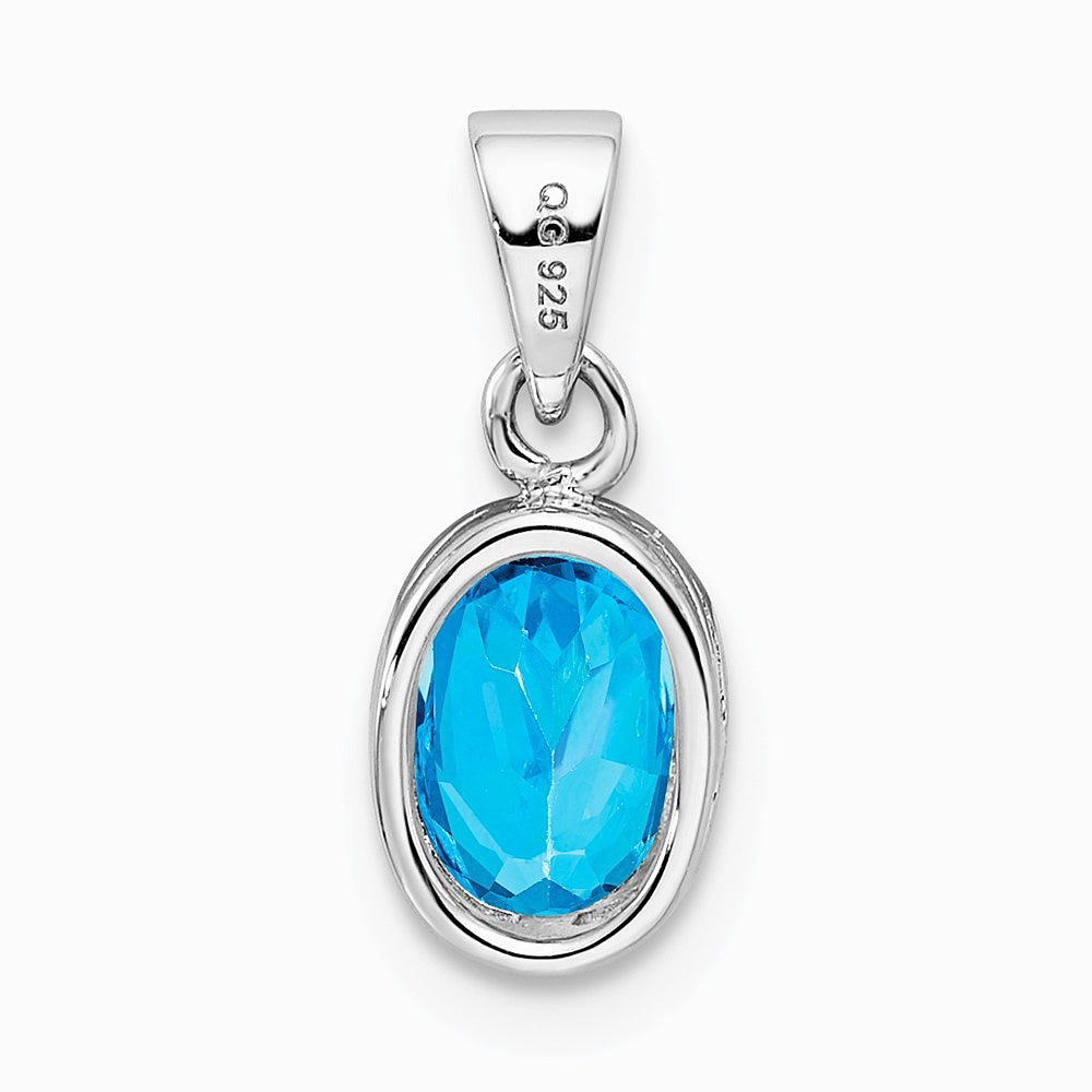 Sterling Silver Rhodium-plated Polished Blue Topaz Oval Pendant - Product Photo