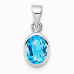 Sterling Silver Rhodium-plated Polished Blue Topaz Oval Pendant - Product Photo