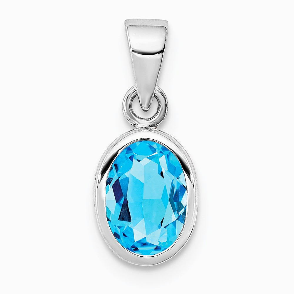 Sterling Silver Rhodium-plated Polished Blue Topaz Oval Pendant - Product Photo
