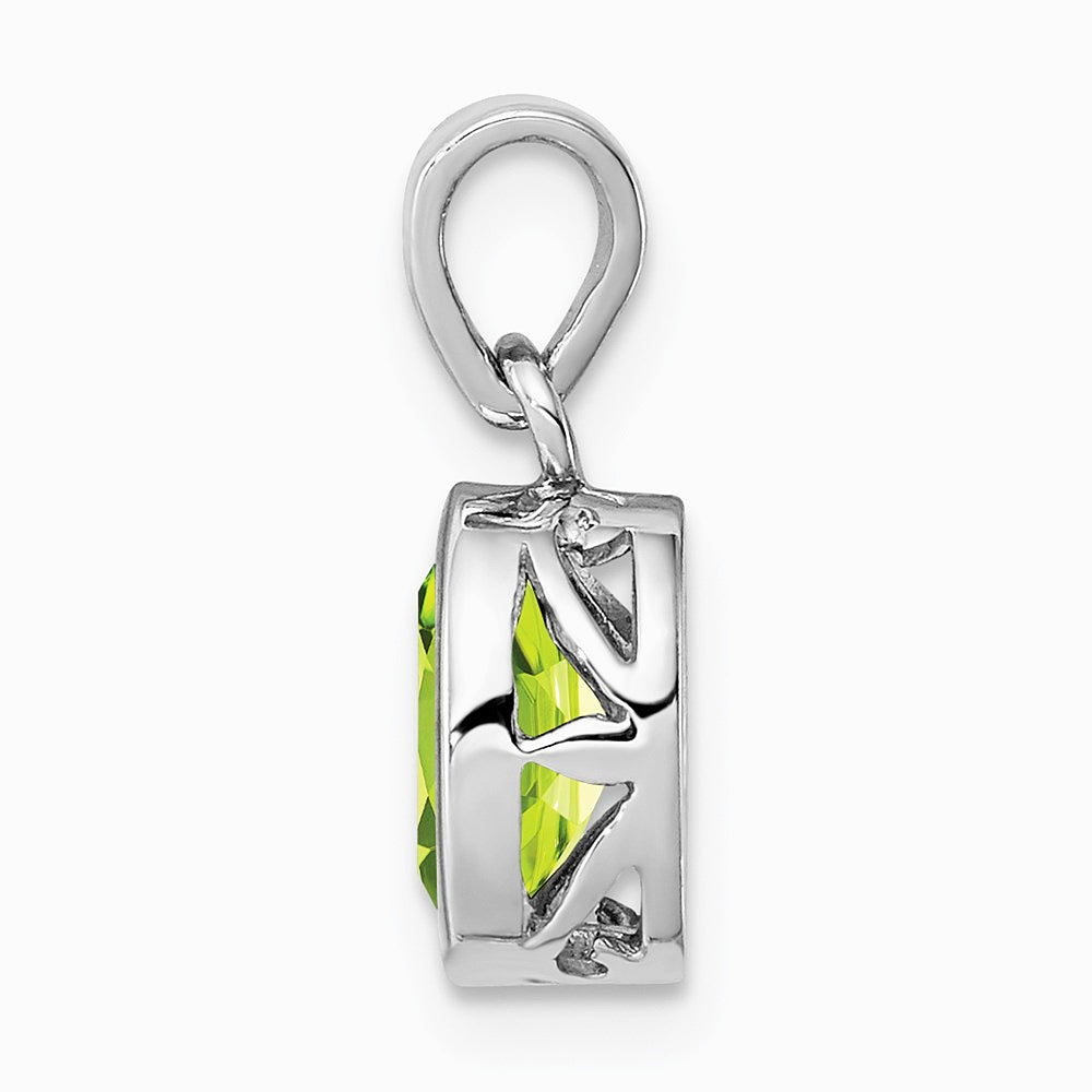 Sterling Silver Rhodium-plated Polished Peridot Oval Pendant - Product Photo