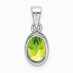 Sterling Silver Rhodium-plated Polished Peridot Oval Pendant - Product Photo