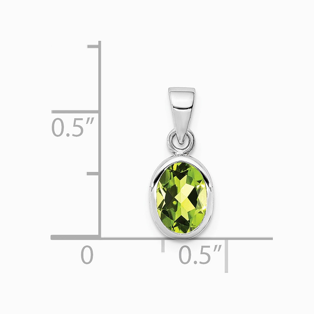 Sterling Silver Rhodium-plated Polished Peridot Oval Pendant - Product Photo