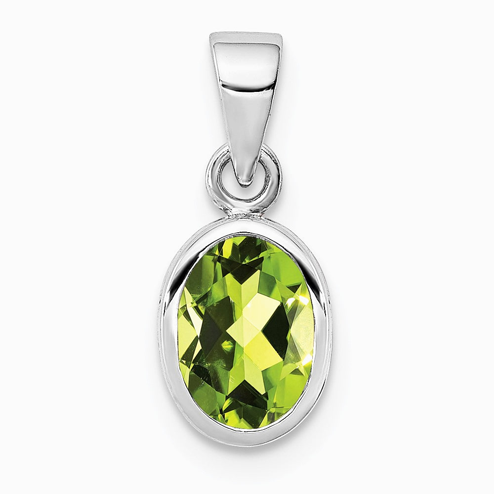 Sterling Silver Rhodium-plated Polished Peridot Oval Pendant - Product Photo