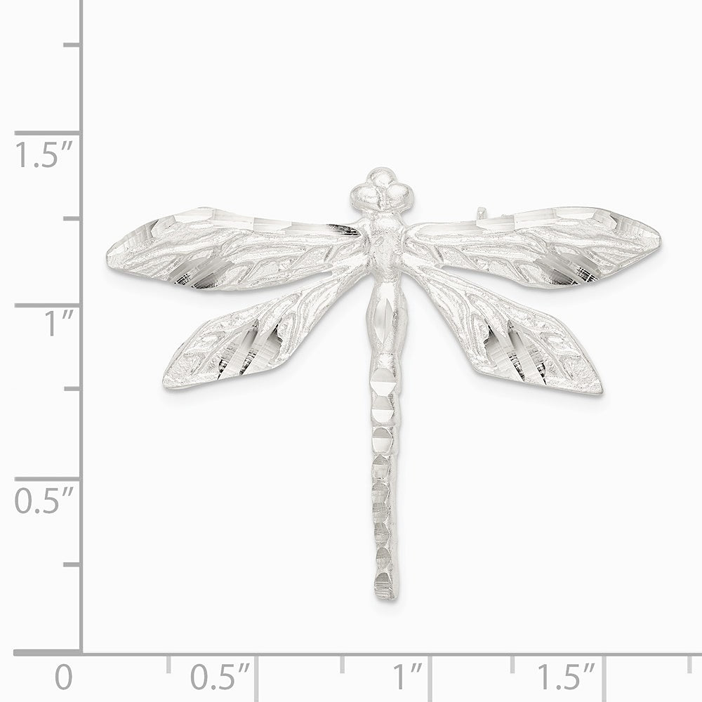 Sterling Silver Satin Finish Diamond Cut Dragon Fly Pin - Product Photo