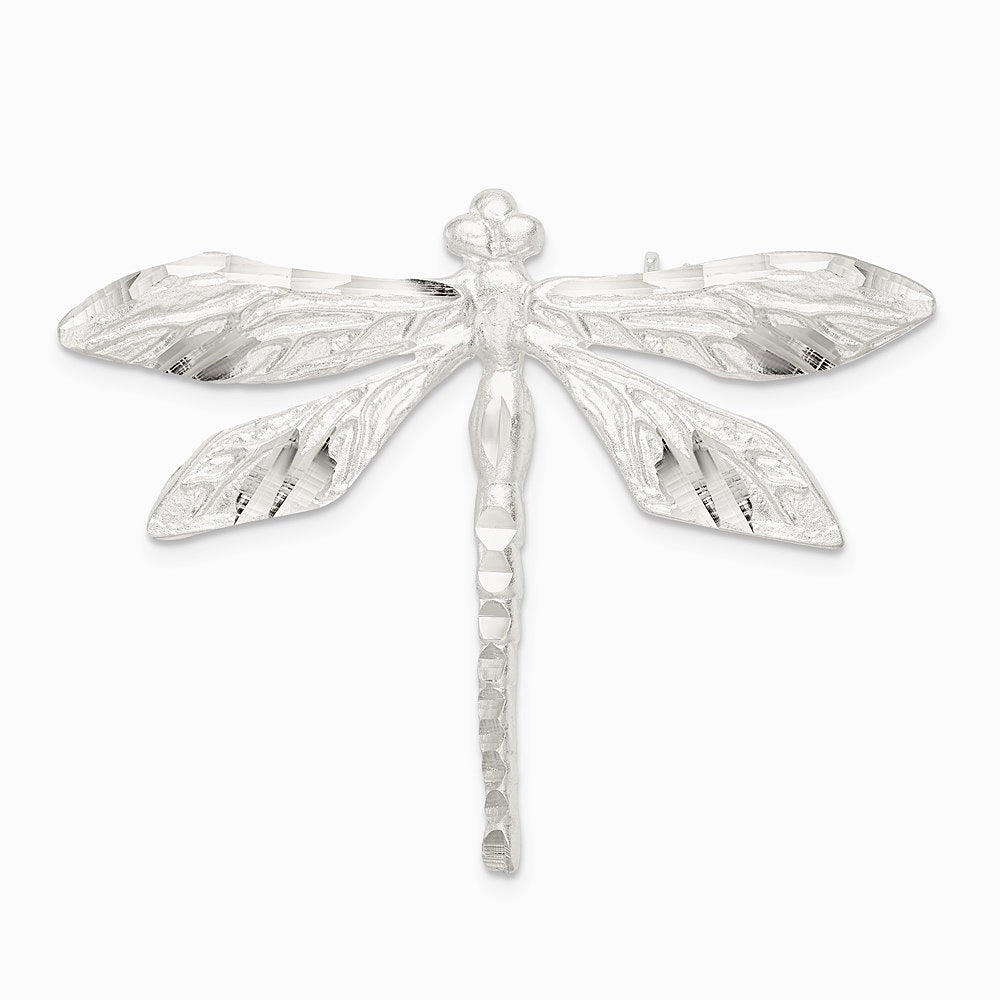 Sterling Silver Satin Finish Diamond Cut Dragon Fly Pin - Product Photo