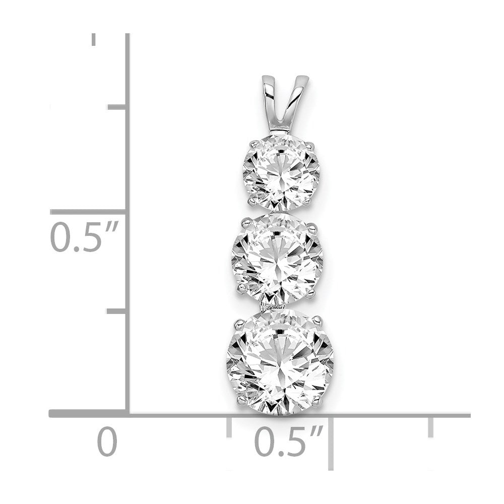 Sterling Silver Rhodium-plated Polished CZ Round Shaped 3 Stone Pendant - Product Photo