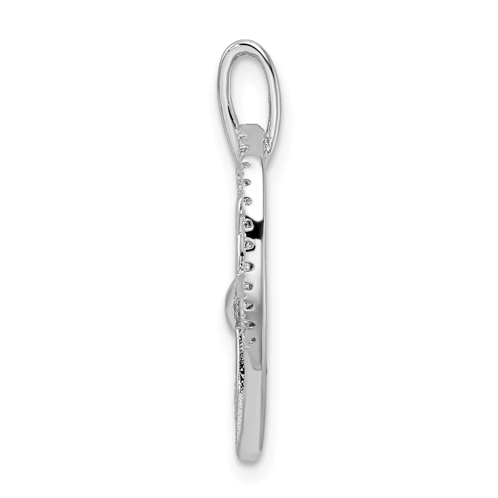 Sterling Silver Rhodium-plated CZ Heart with Cat Silhouette Pendant - Product Photo