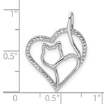 Sterling Silver Rhodium-plated CZ Heart with Cat Silhouette Pendant - Product Photo