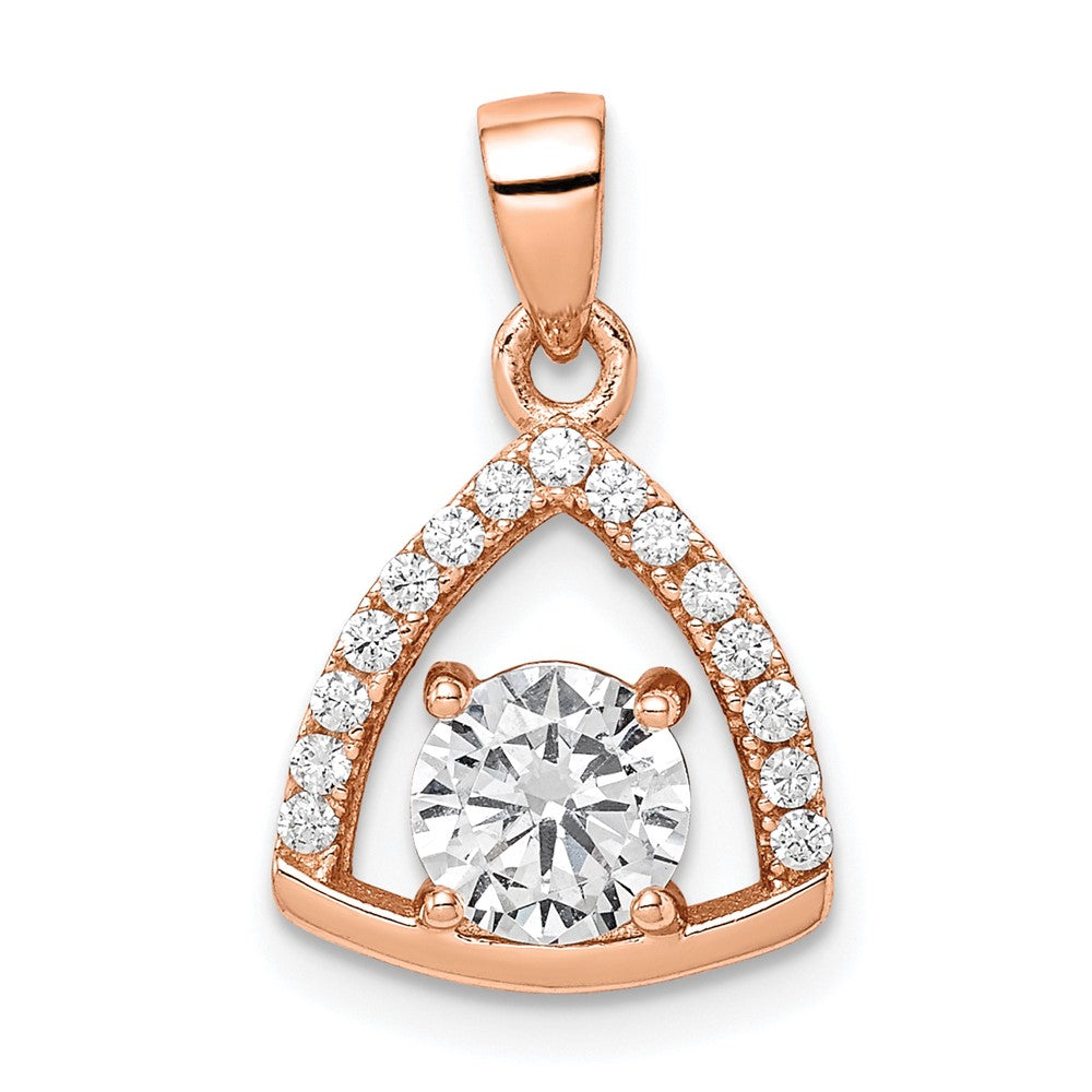 Sterling Silver Rose-tone Triangle CZ Pendant - Product Photo