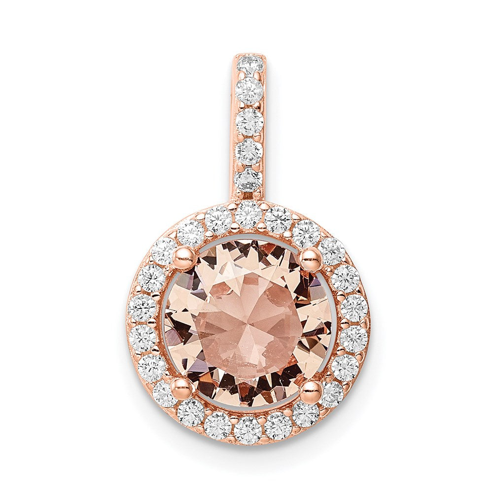 Sterling Silver Rose-tone / CZ Round Halo Pendant - Product Photo