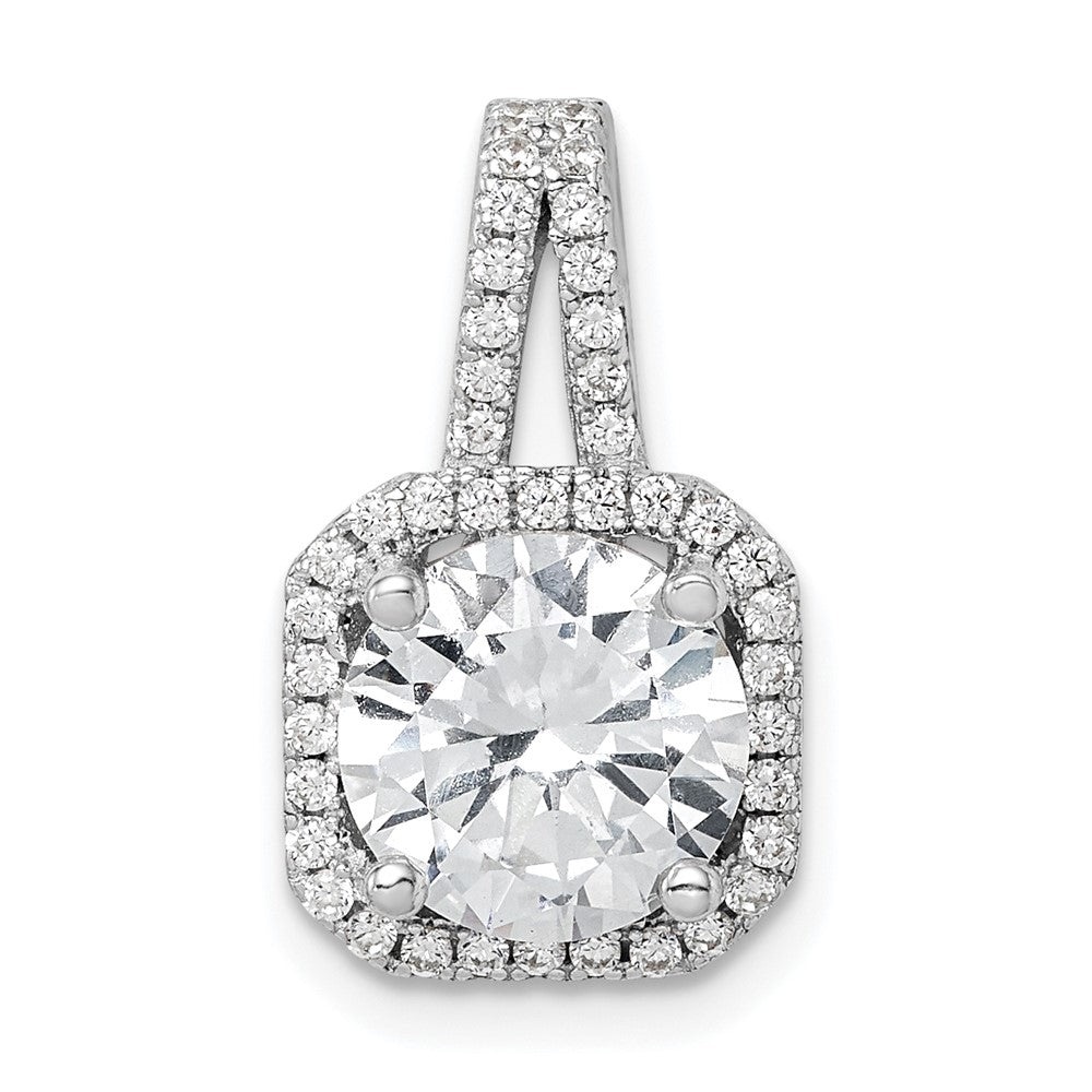 Sterling Silver Rhodium-platedCZ Halo Pendant - Product Photo