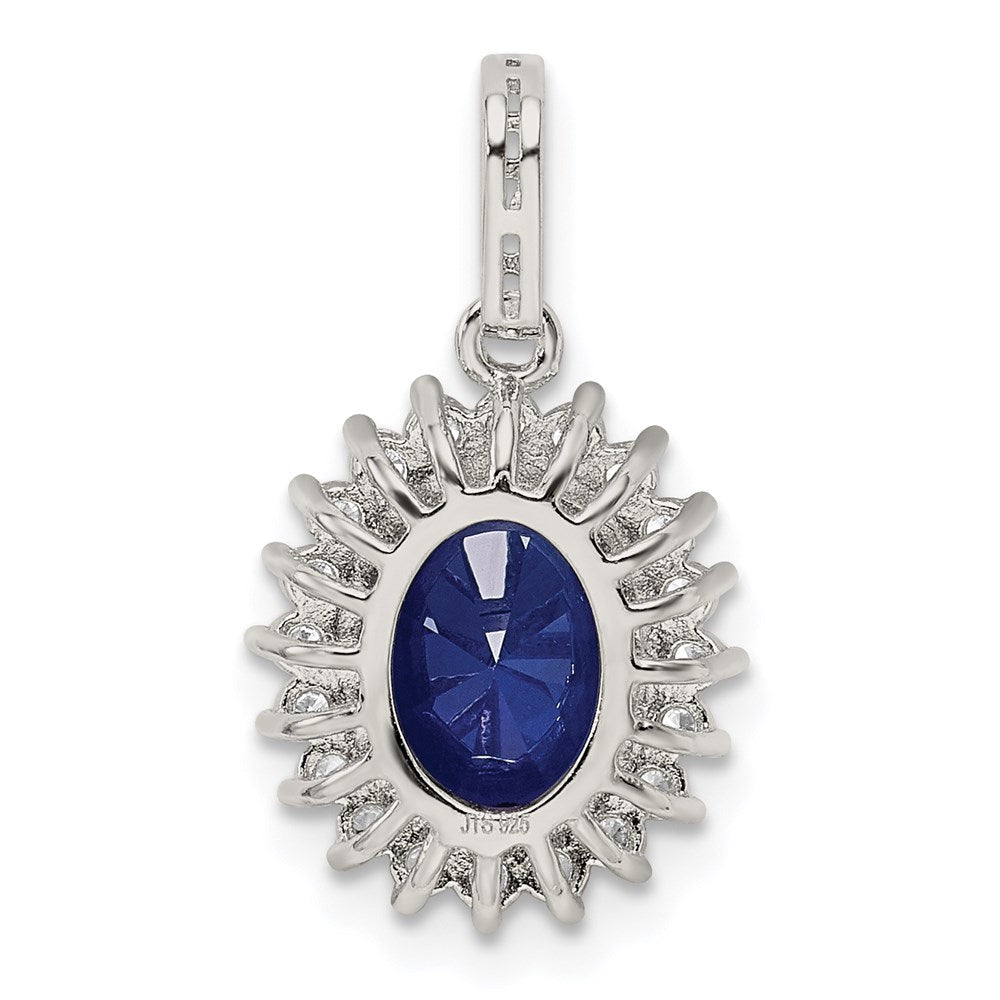 Sterling Silver Rhodium-plated Blue and Clear CZ Pendant - Product Photo