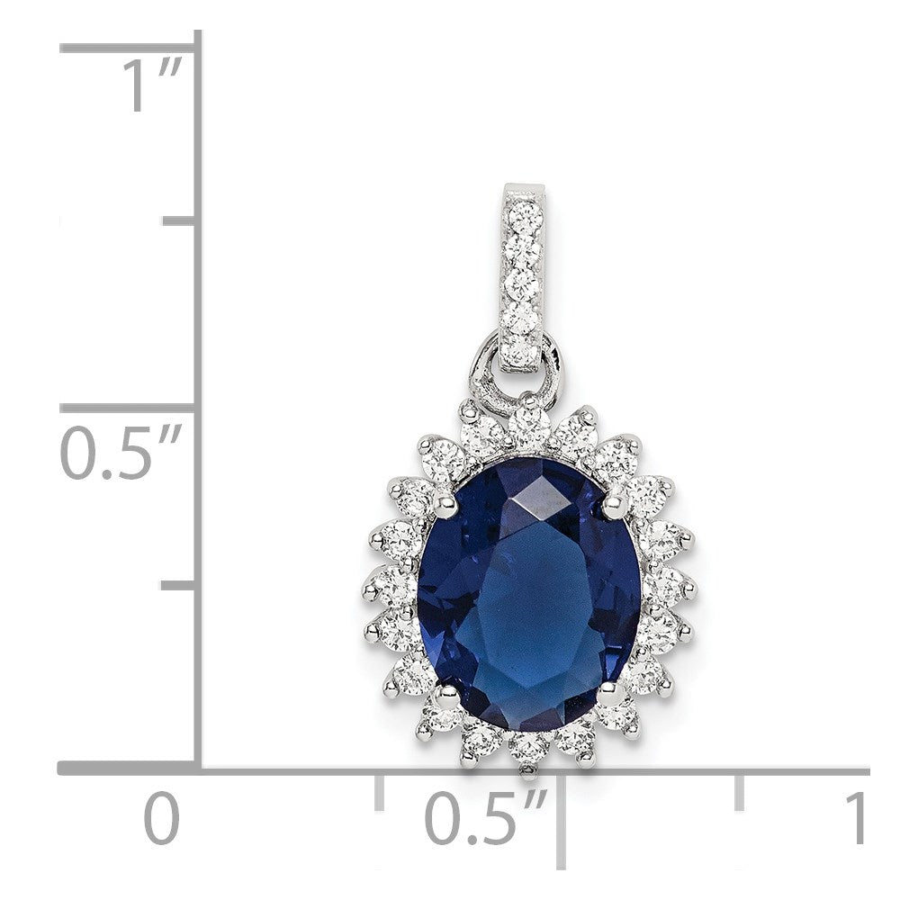Sterling Silver Rhodium-plated Blue and Clear CZ Pendant - Product Photo