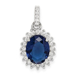 Sterling Silver Rhodium-plated Blue and Clear CZ Pendant - Product Photo