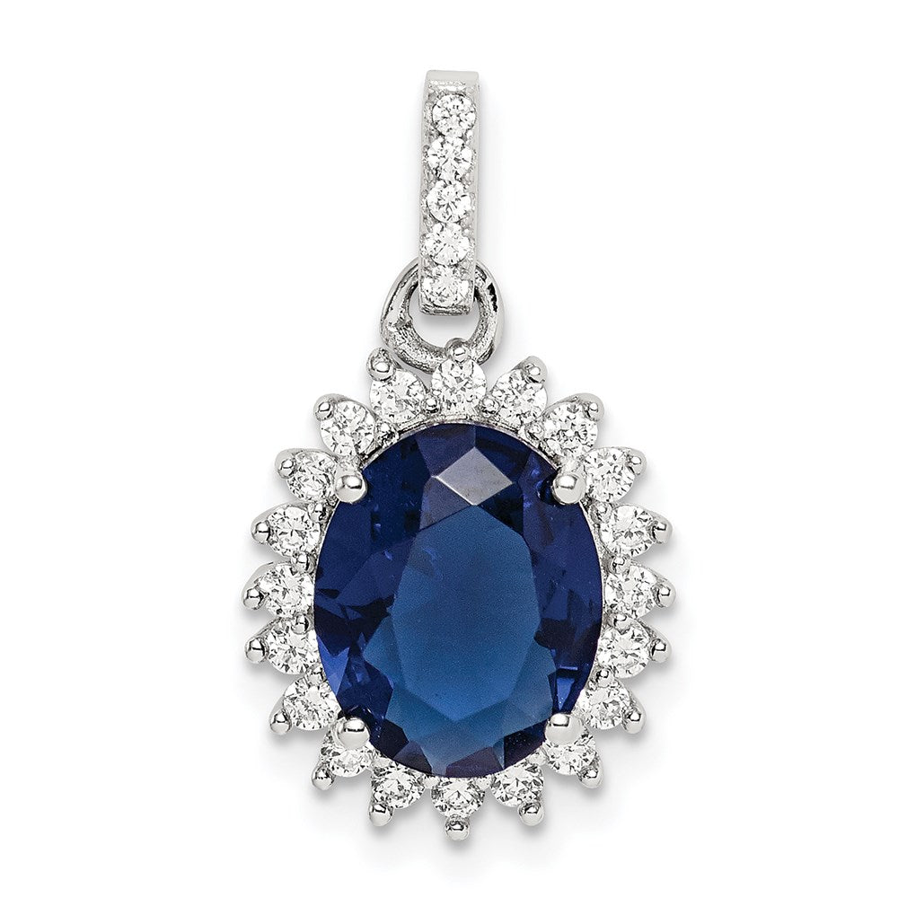 Sterling Silver Rhodium-plated Blue and Clear CZ Pendant - Product Photo