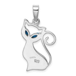 Sterling Silver Rhodium-plated Created Opal Cat Pendant - Product Photo
