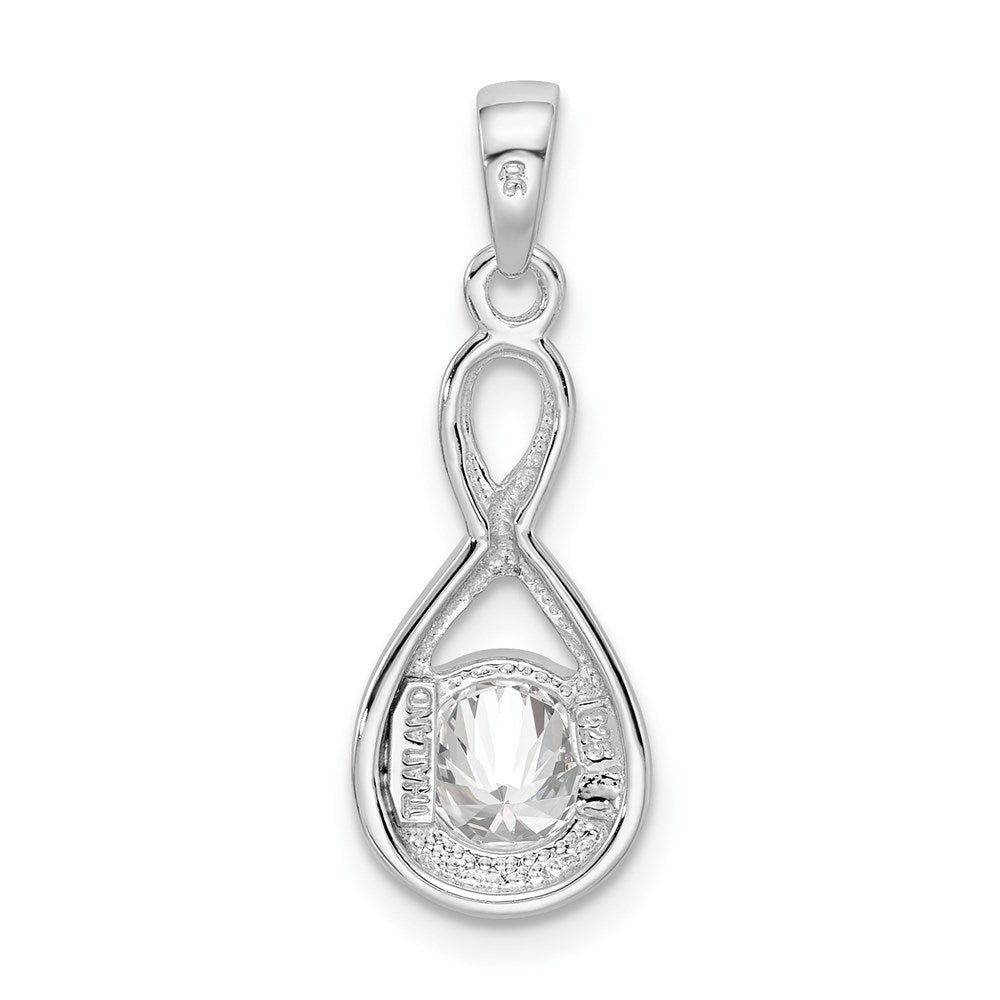 Sterling Silver Rhodium-plated 6.5mm CZ Teardrop Pendant - Product Photo