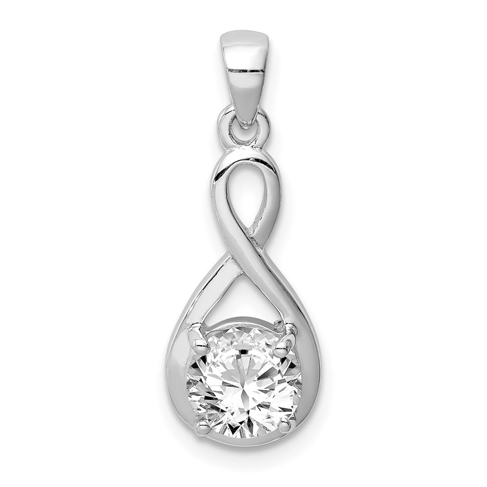 Sterling Silver Rhodium-plated 6.5mm CZ Teardrop Pendant - Product Photo