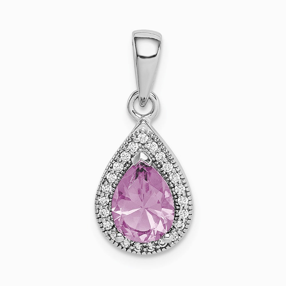 Sterling Silver Rhodium-Plated Purple and Clear CZ Pendant - Product Photo