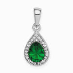 Sterling Silver Rhodium Plated Green and Clear CZ Pendant - Product Photo